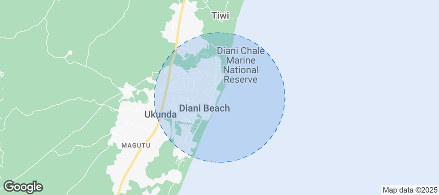 Map of Airbnb listings in Diani Beach