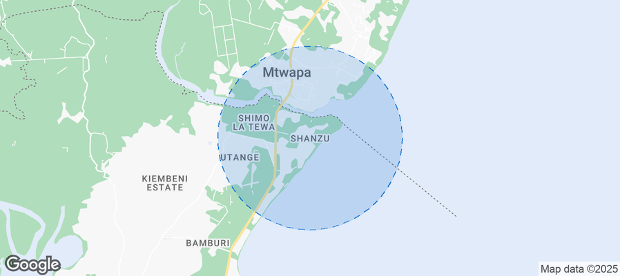 Map of Airbnb listings in Shanzu ward
