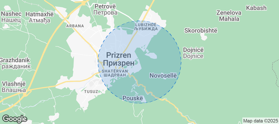 Map of Airbnb listings in Prizren