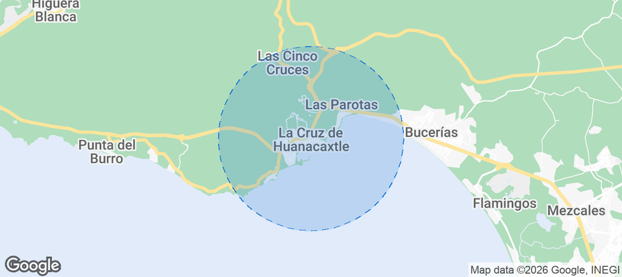 Map of Airbnb listings in Cruz de Huanacaxtle