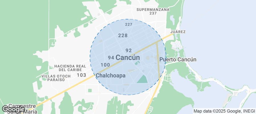 Map of Airbnb listings in Cancún