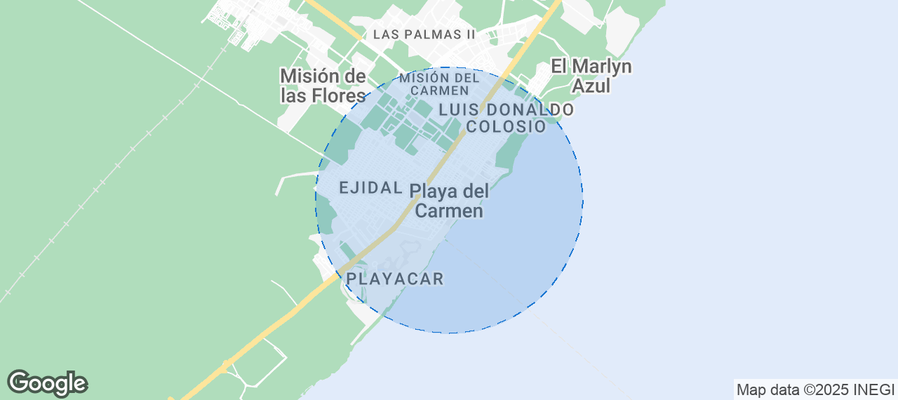 Map of Airbnb listings in Playa del Carmen