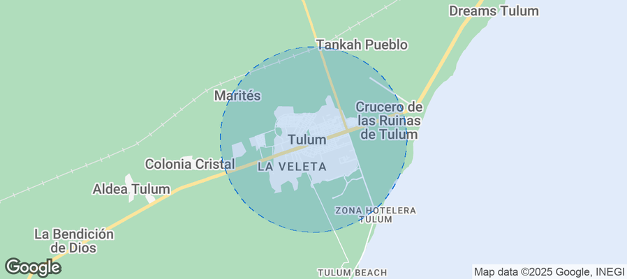 Map of Airbnb listings in Tulum