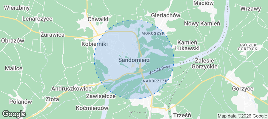 Map of Airbnb listings in Sandomierz