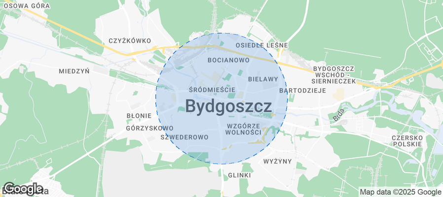 Map of Airbnb listings in Bydgoszcz