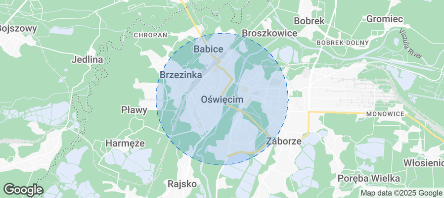 Map of Airbnb listings in Oświęcim