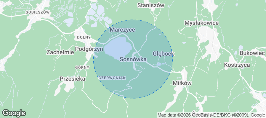 Map of Airbnb listings in Sosnówka