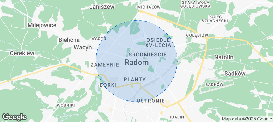Map of Airbnb listings in Radom