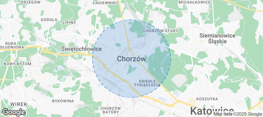 Map of Airbnb listings in Chorzów