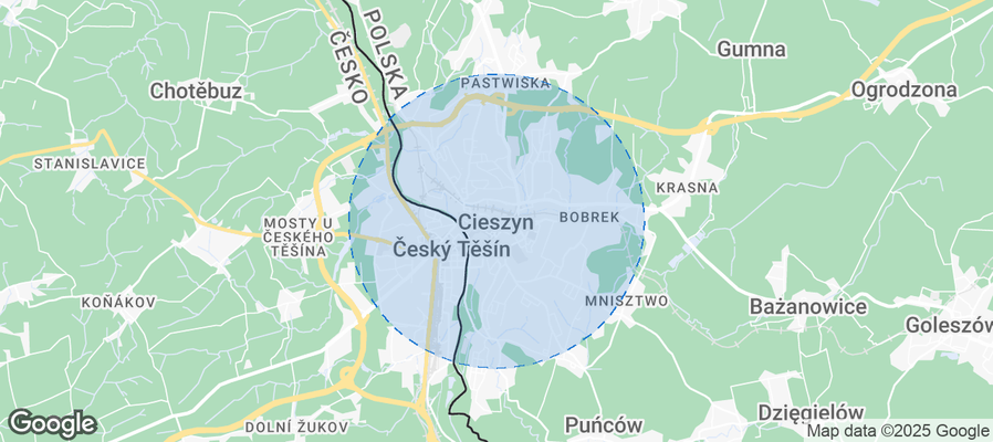 Map of Airbnb listings in Cieszyn