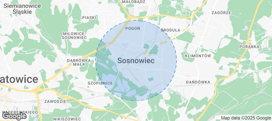 Map of Airbnb listings in Sosnowiec
