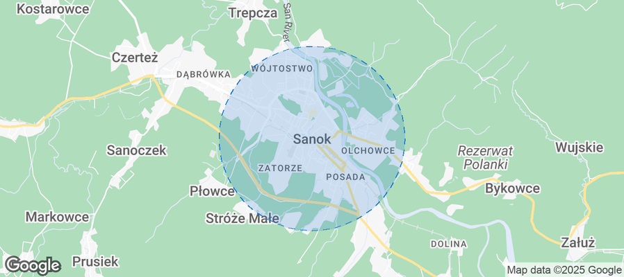 Map of Airbnb listings in Sanok