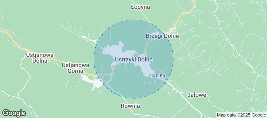 Map of Airbnb listings in Ustrzyki Dolne