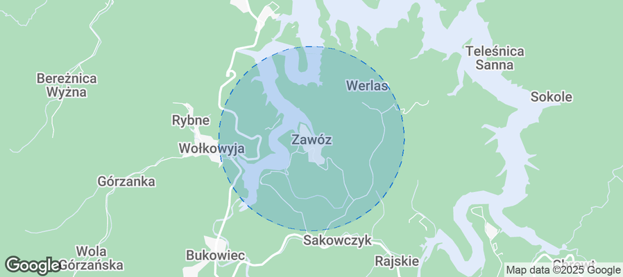 Map of Airbnb listings in Zawóz