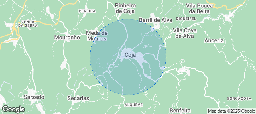 Map of Airbnb listings in Côja e Barril de Alva