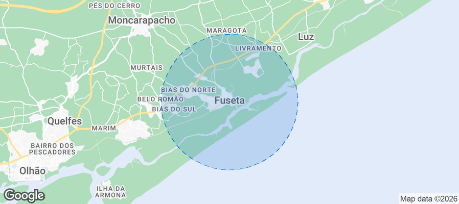 Map of Airbnb listings in Fuseta