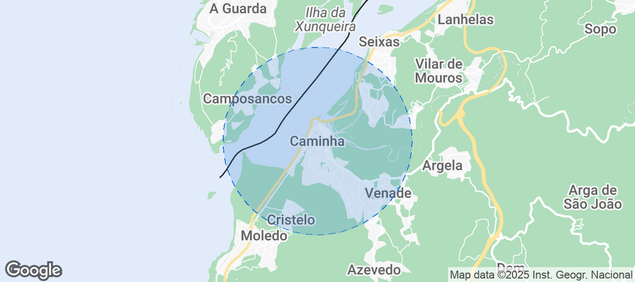 Map of Airbnb listings in Caminha