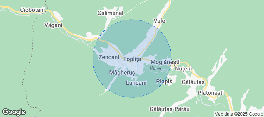 Map of Airbnb listings in Toplița