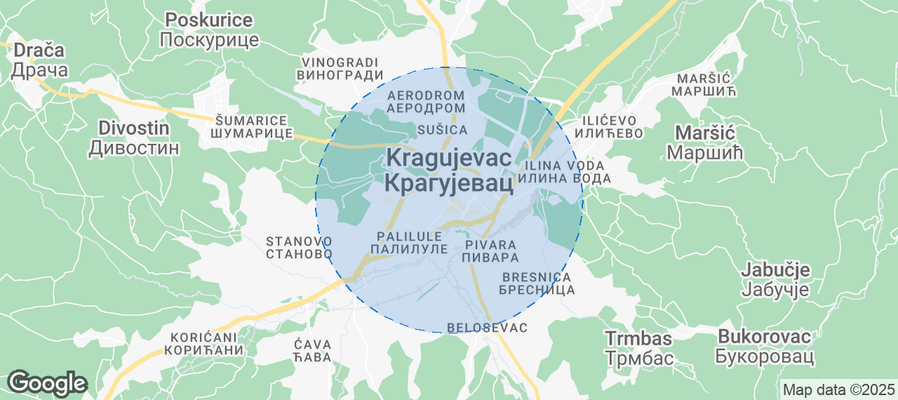 Map of Airbnb listings in Kragujevac