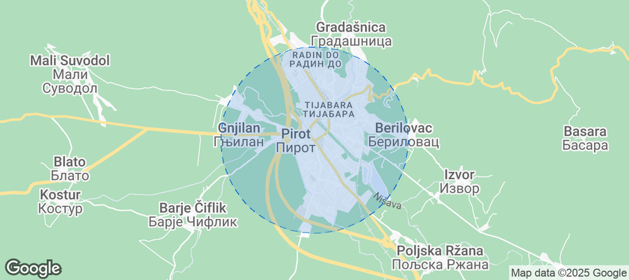 Map of Airbnb listings in Pirot