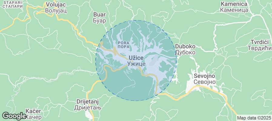 Map of Airbnb listings in Uzice