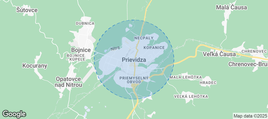 Map of Airbnb listings in Prievidza
