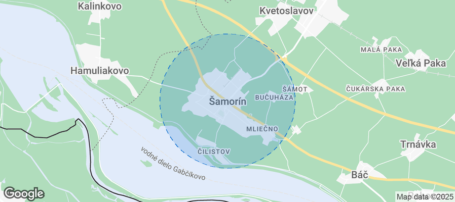 Map of Airbnb listings in Šamorín