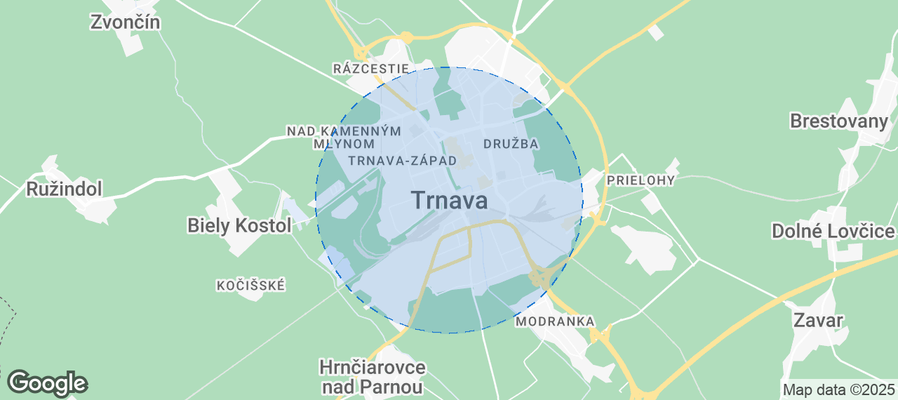 Map of Airbnb listings in District of Trnava