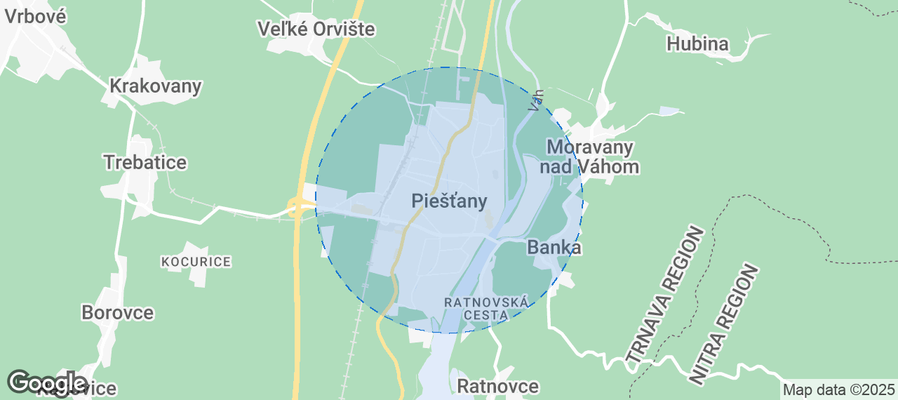 Map of Airbnb listings in Piešťany