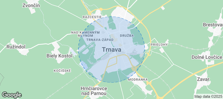 Map of Airbnb listings in Trnava