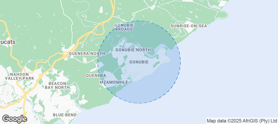 Map of Airbnb listings in Gonubie