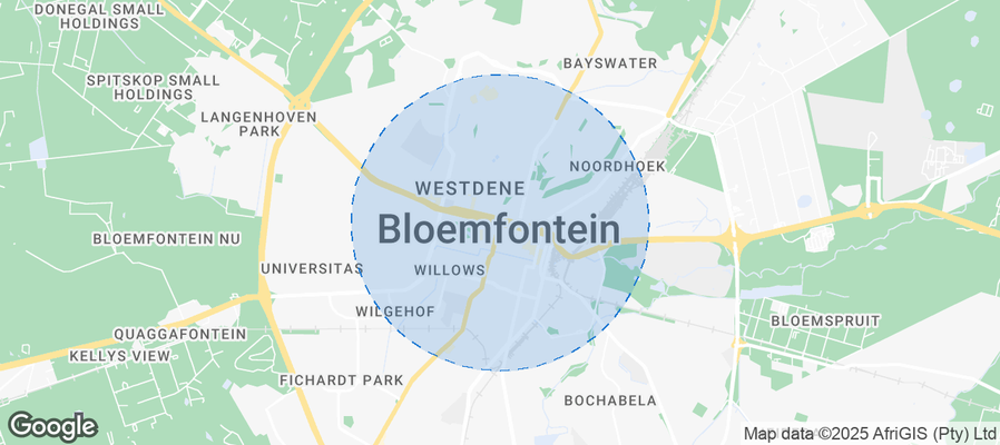 Map of Airbnb listings in Bloemfontein