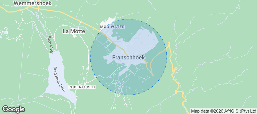 Map of Airbnb listings in Franschhoek