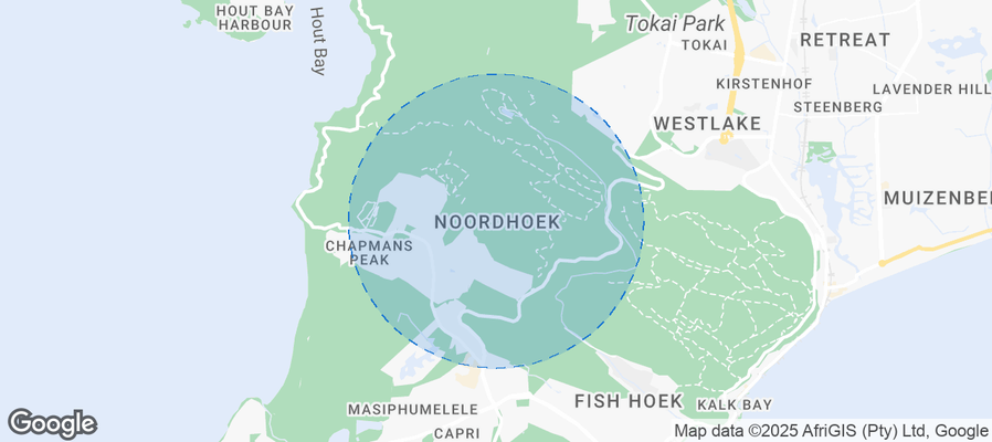 Map of Airbnb listings in Noordhoek