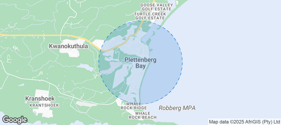 Map of Airbnb listings in Plettenberg Bay