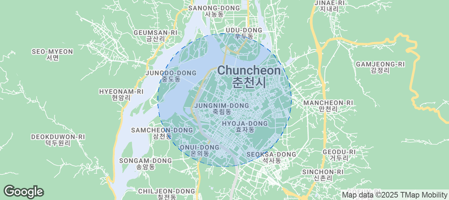 Map of Airbnb listings in Chuncheon-si
