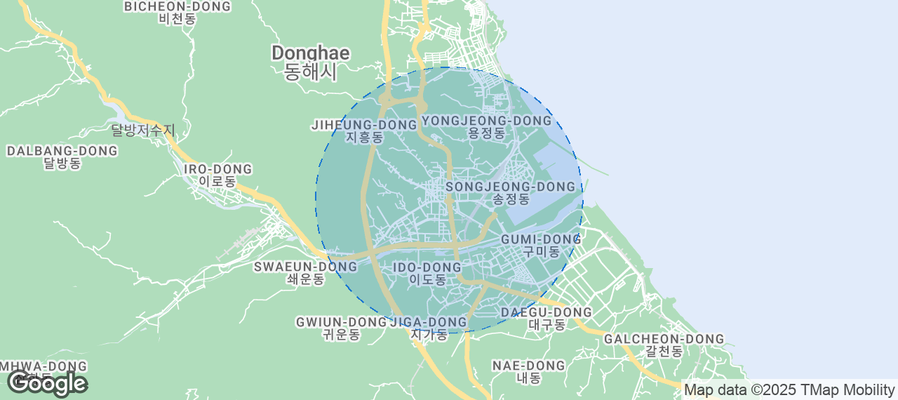 Map of Airbnb listings in Donghae-si