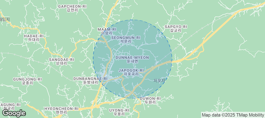 Map of Airbnb listings in Dunnae-myeon