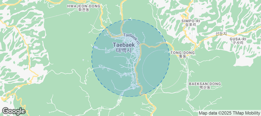 Map of Airbnb listings in Taebaek-si