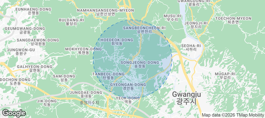 Map of Airbnb listings in Gwangju-si