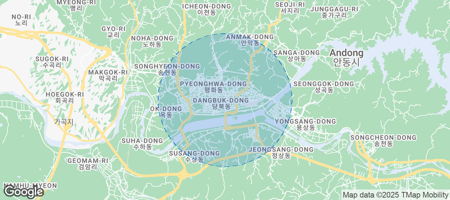 Map of Airbnb listings in Andong-si