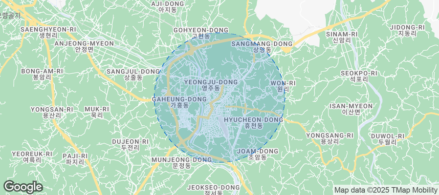 Map of Airbnb listings in Yeongju-si