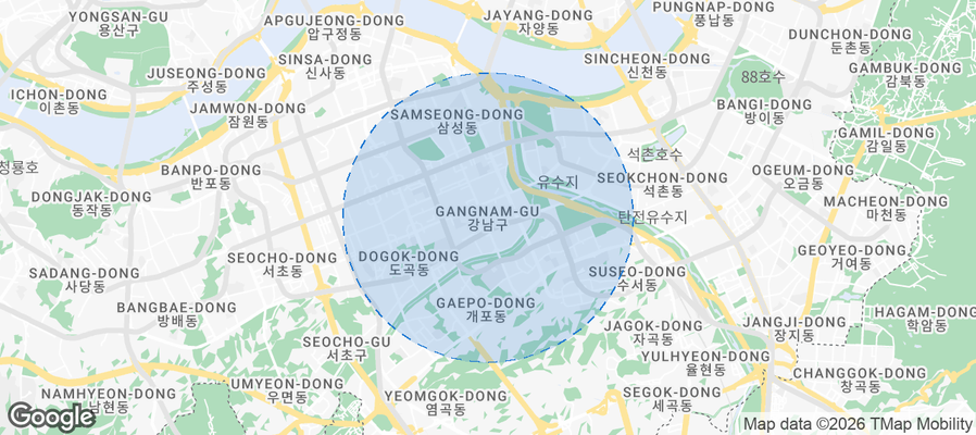 Map of Airbnb listings in Gangnam-gu