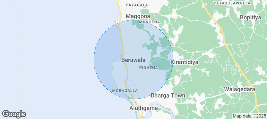 Map of Airbnb listings in Beruwala