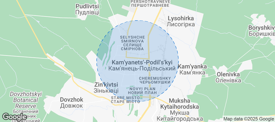 Map of Airbnb listings in Kamianets-Podilskyi