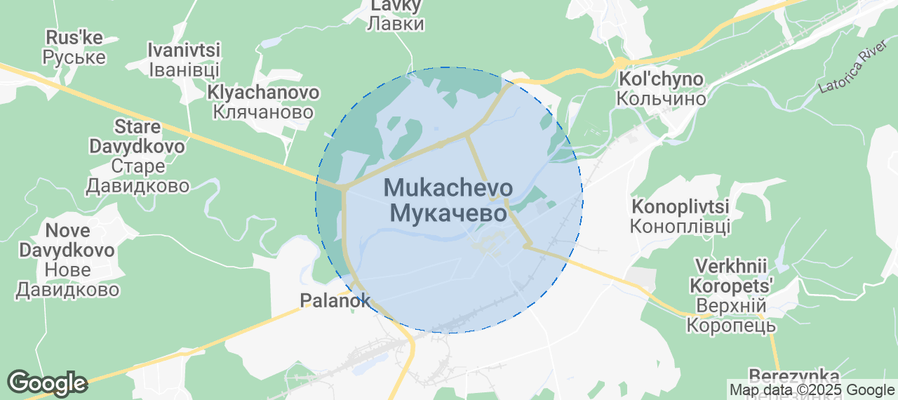 Map of Airbnb listings in Mukachevo