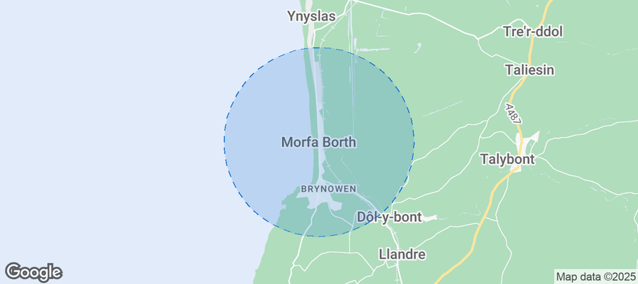 Map of Airbnb listings in Borth