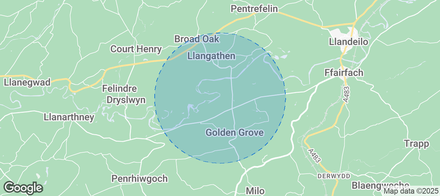 Map of Airbnb listings in Carmarthenshire