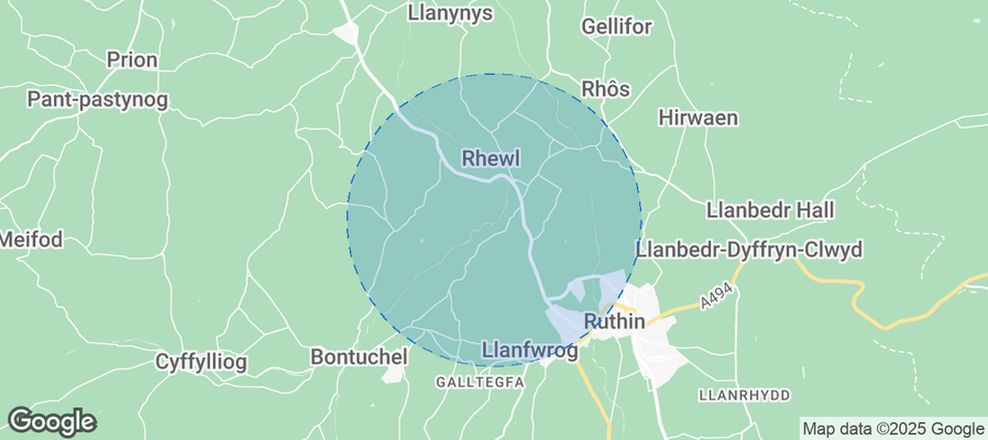 Map of Airbnb listings in Denbighshire