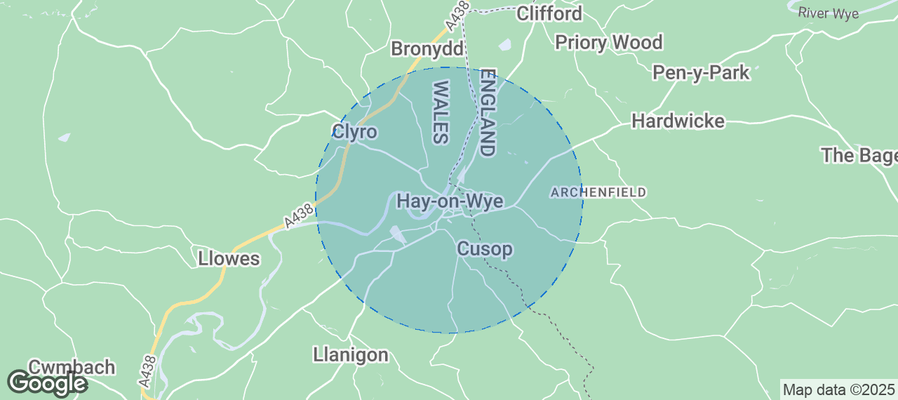 Map of Airbnb listings in Hay on Wye